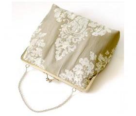 Silk Lined Grey Textured Damask Tote Frame Kisslock Clutch