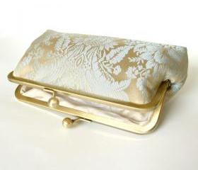 Silk Lined Damask Blue Frame Kisslock Clutch