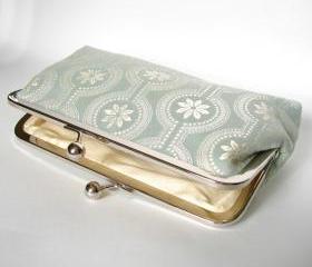 Silk Lined Floral Blue Frame Kisslock Clutch