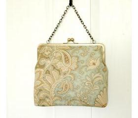 Silk Lined Blue Floral Tote Frame Kisslock Clutch