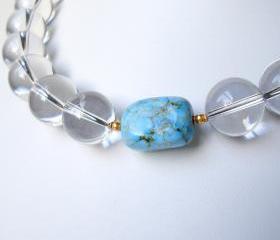 Turquoise, Quartz and 20K Solid Gold Necklace