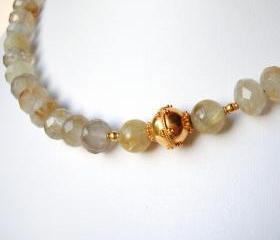 Gold Rutilated Quartz & 20K Solid Gold Necklace