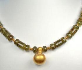 Lush Green Garnet Necklace with 22k Solid Gold