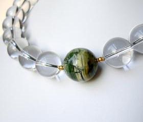 Brazilian Opal, Quartz and 20K Solid Gold Necklace