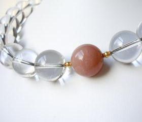 Clear Quartz, Peach Moonstone and 20K Solid Gold Necklace