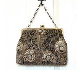 Silk Lined Tote Peacock Frame Kisslock Clutch