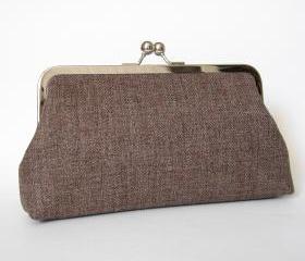 Silk Lined Tweed Frame Kisslock Clutch with Blue Interior