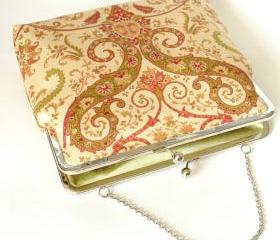 Kisslock Clutch Tote Frame Purse Damask Lined in Silk