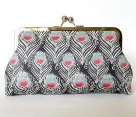 Kisslock Frame Clutch Silk Lined Black Peacock