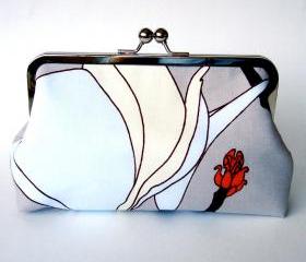 Clutch Frame Kisslock Purse Silk Lined Magnolia Flower Print
