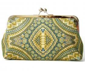 Kisslock Frame Clutch Silk Lined Peacock