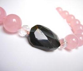 N a n t u c k e t Necklace- Blue Tiger Eye and Rose Quartz on Hand Knotted Silk