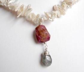 D e v o n Necklace- Tourmaline, Labradorite and Pearl in Sterling Silver OOAK