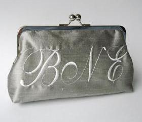Kisslock Clutch Monogram Personalized Silk Frame Handbag