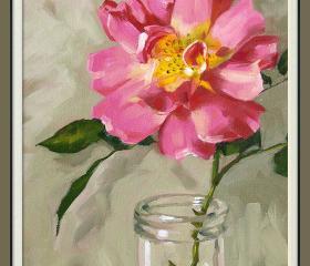 Rose print, limited edition giclee print in 11x14 mat, from an original painting, 'Old Garden Rose'