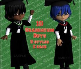 Graduation Clip Art - School or College Boys - Digital ClipArt for Scrapbooking, Card Making & Custom Option