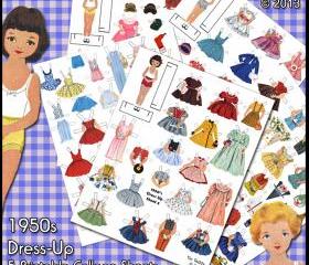  1950s Dress-Up Paper Dolls Digital Collage Sheets - Printable Vintage Betsy McCall Dollies and Lots of Fifties Style Clothes