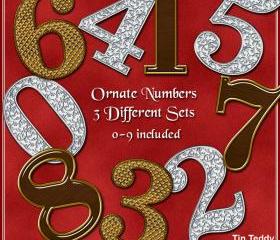 Digital Clip Art Number Ornate Sets 0-9 - 3 sets - for Scrapbooking, Birthday Card Making & More