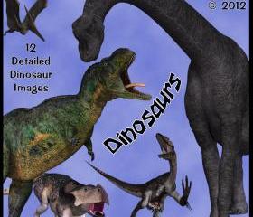 Dinosaurs Digital Clip Art - 12 Prehistoric Images for Scrapbooking, Birthday Card Making and More