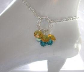 Anklet, Swarovski crystal Indocolite blue and sunflower yellow dangles on a chain, summer jewelry, sparkling