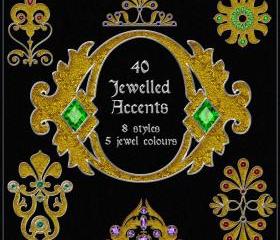Jewelled Accents - 40 Ornate Embellishments - Digital Clip Art for Scrapbooking, Birthday Card Making & More