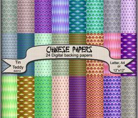 Chinese Digital Papers - 24 Backgrounds - for Scrapbooking, Birthday Card, Teabag Folding, Origami and much more