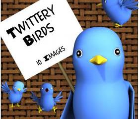 Twittery Birds Images - 10 Cute Blue Toon Birds - Digital Clip Art for Scrapbooking, Birthday Card Making