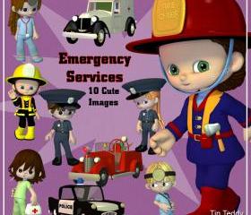 Emergency Services Digital Clip Art - 10 Clipart Images of Police, Fire and Medical Workers for Scrapbooking, Card making and other crafts