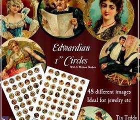 Edwardian Circles - 1 Inch Disks x 48 - Digital Collage Sheet - Perfect for Jewelry, Bottle Caps etc