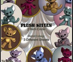 Plush Kittens Circles - 2 Inch Circles / Cupcake Toppers - Digital Collage Sheet x 3