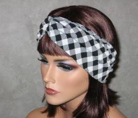 Handmade Bandeau Turban -Black/White Plaid