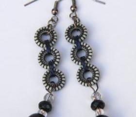 Pretty Black and White Beaded Earrings
