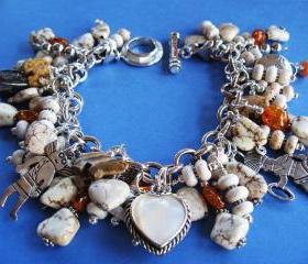 Sterling Silver Moonstone Heart White Southwestern Charm Bracelet