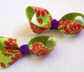 Mini Bow Infinity Loop Pair - Green, Purple, Red