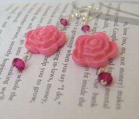 Pink flower earrings