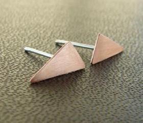 Tiny triangle earrings . Copper and sterling silver studs