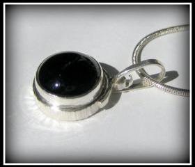Pendant - Onyx Sterling Bezel Textured Brass