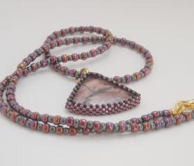 Cabochon Pendant Necklace Beaded Teardrop Stone