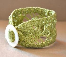 Lace Cuff with Vintage Buckle in Lime Green - MADE TO ORDER
