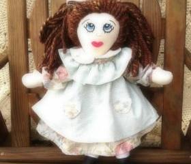 Rosy Mint Cloth Rag Doll Handmade Hand Embroidered Face 21'