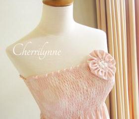 Summer Dress with Smocking Details and Fabric Flower Brooch