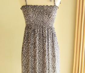 Smocked Tube Dress with Straps - Leopard Print