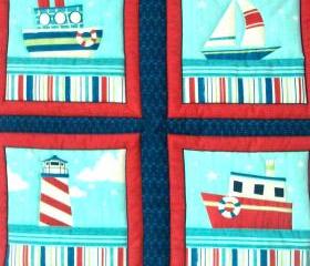 Nautical boat ship lighthouse Quilted Wall Hanging 6 pictures