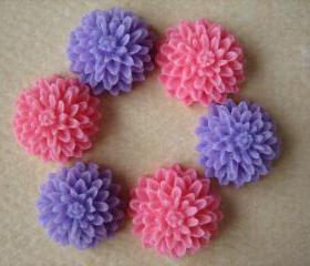 6PCS - Mini Mum Flower Cabochons - 10MM Resin - Honeysuckle Pink and Purple - Cabochons by ZARDENIA