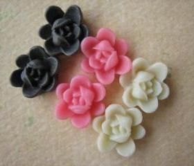 6PCS - Mini Lotus Flower Cabochons - Resin - 9mm - Brown, Pink and Ivory - Cabochons by ZARDENIA