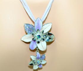 Flower Necklace - Purple Flower Necklace Set - Enamel Flower Necklace Set - Gifts Under 20.00