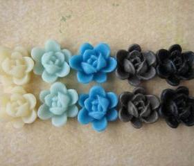10PCS - Mini Lotus Flower Cabochons - Resin - 9mm - Blues, Ivory, Brown and Black - Cabochons by ZARDENIA