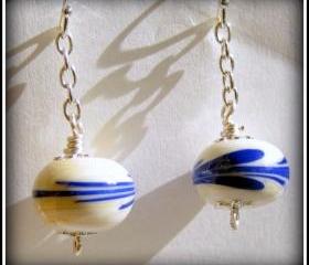 Earrings - Ivory Blue Lampwork Glass