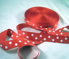 Red & White Polka Dot Ribbon - 3 Yards