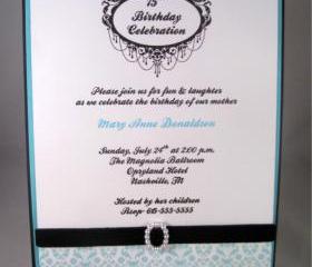 Chandeliers, Velvet, Pearls & Tiffany Blue Invitation